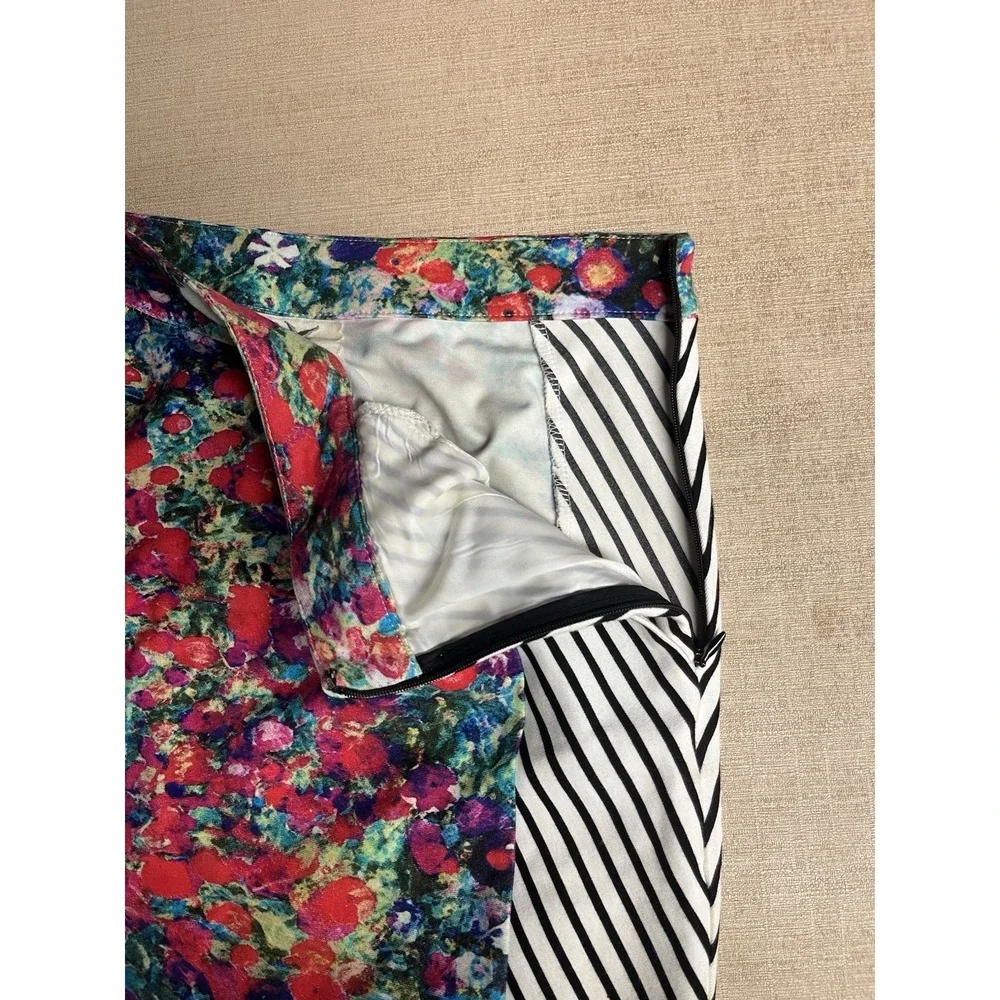 Tabitha Floral Art Deco Color Block Striped High Rise Business Casual Skirt 0 - Picture 4 of 8